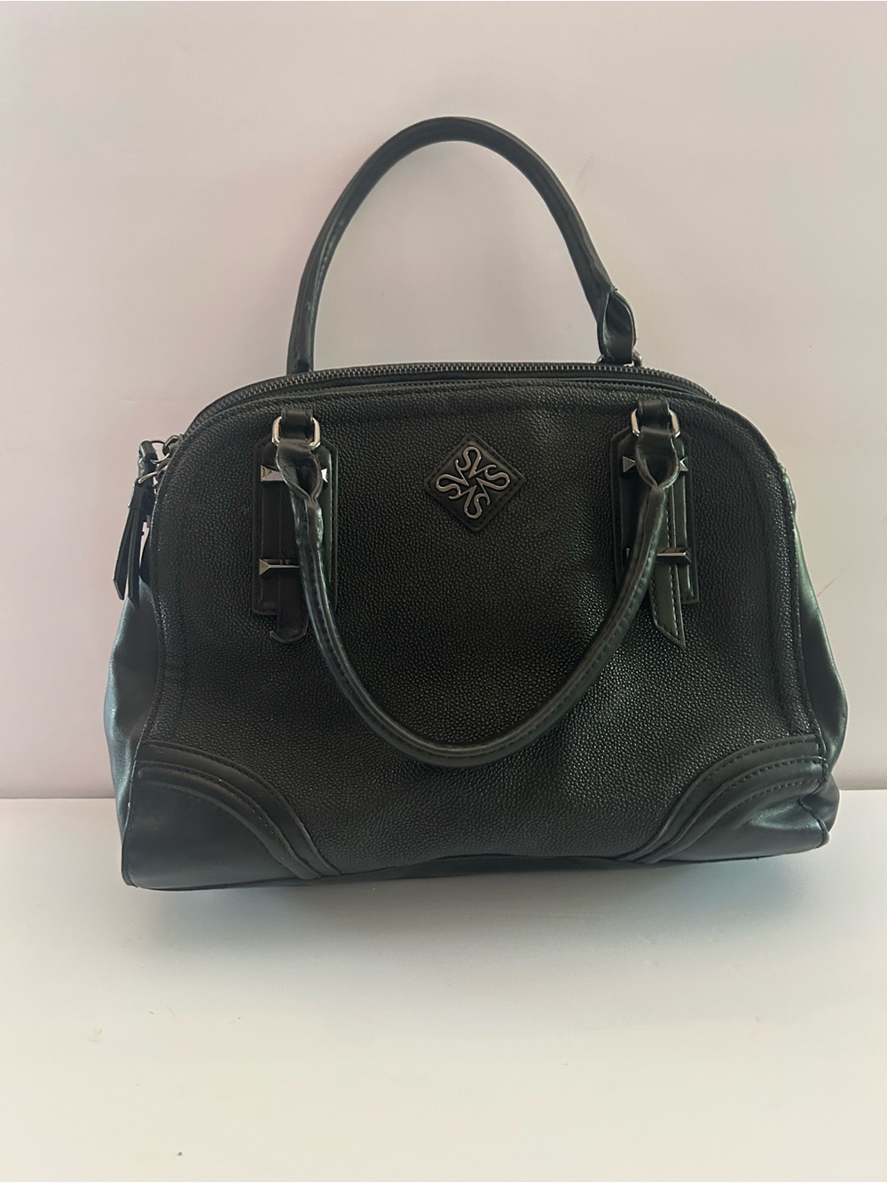 Vera Wang Black Pebbled Leather Dome Satchel